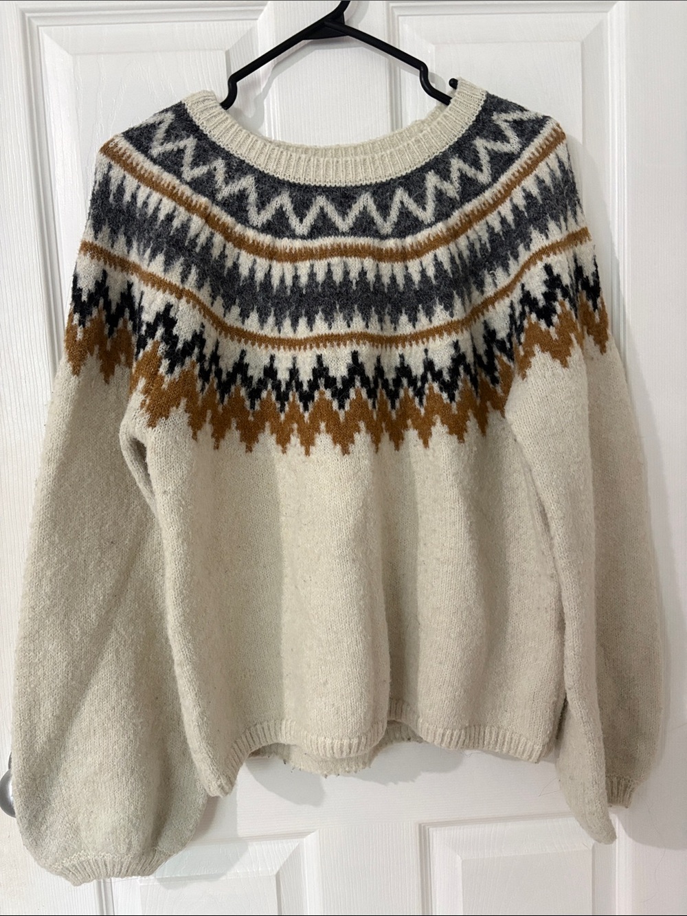 Cream knit sweater with Brown & Gray Accents